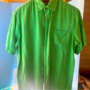Island Republic Silk Blend Hawaiian Short Slev Shirt Mens Large Green  Collared